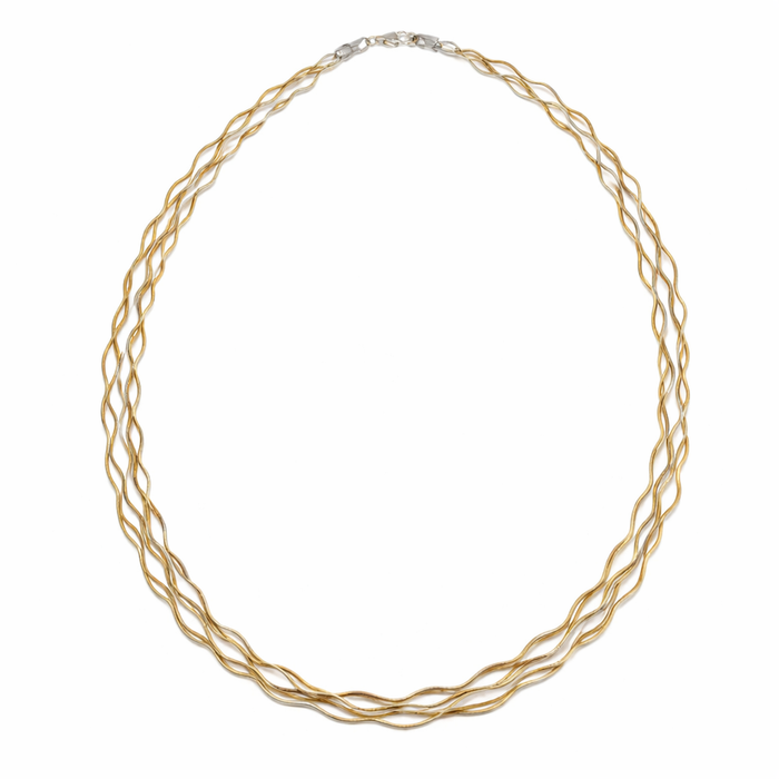 Tri-Tone 925 Sterling Silver Woven Wave Italian Necklace - ECN00073