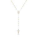Two-Tone 925 Sterling Silver Diamond Cut Beaded Clear CZ Rosary - TGN00008RG