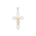 Two-Tone 925 Sterling Silver Diamond Cut Matte Crucifix Pendant - TGP00013RG