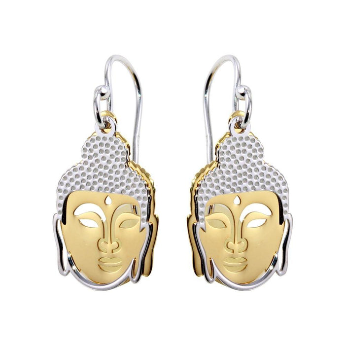 Silver 925 Two-Toned Flat Buddha Earrings - SOE00005 | Silver Palace Inc.