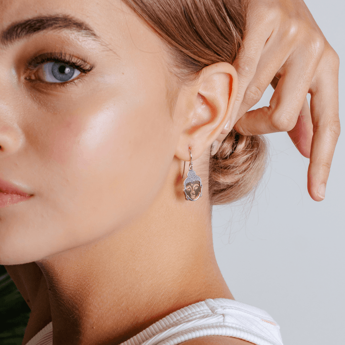 Silver 925 Two-Toned Flat Buddha Earrings - SOE00005 | Silver Palace Inc.