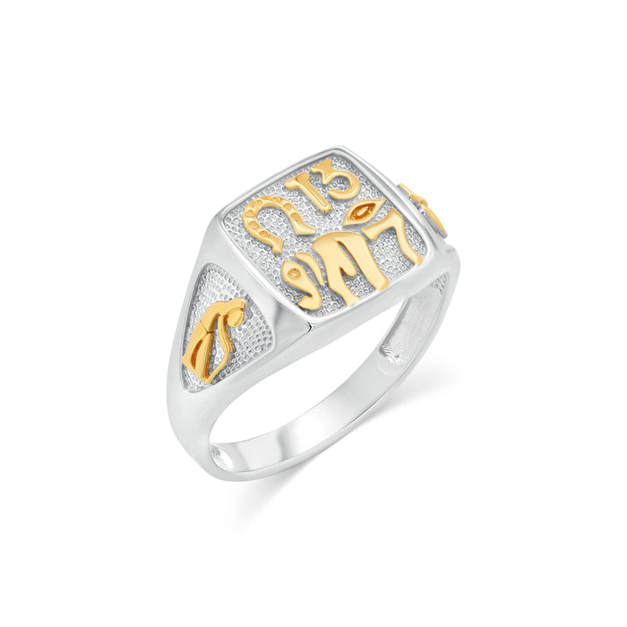 Two Tone 925 Sterling Silver Lucky Charm Men's Ring - GMR00451