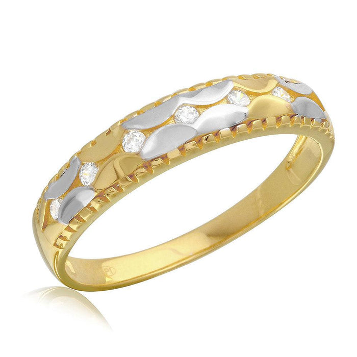 Mens Sterling Silver 925 2 Toned Hammered CZ Wedding Ring - GMR00187GP | Silver Palace Inc.