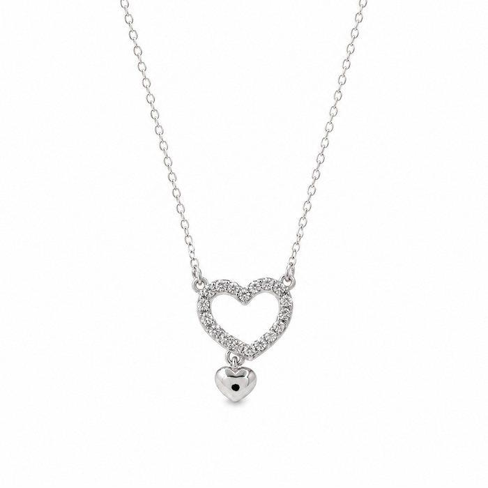 Two-Tone 925 Sterling Silver Moissanite Open Heart Dangling Heart Charm Necklace - MTGN00015