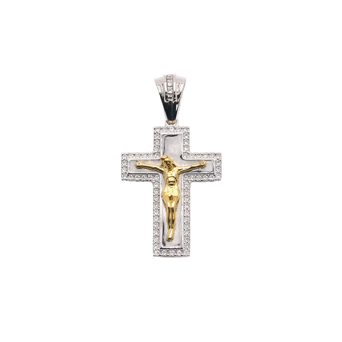 Two-Tone 925 Sterling Silver Moissanite Stone Crucifix Cross Pendant - MGMP00007