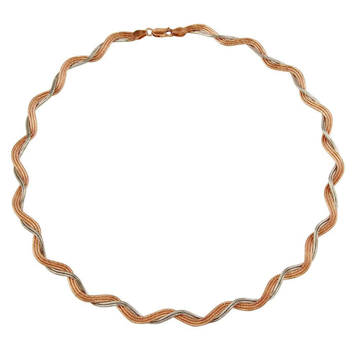 Silver 925 2 Toned Rose Gold Plated Braided Omega Round Necklace - DIN00007RGP-RH | Silver Palace Inc.