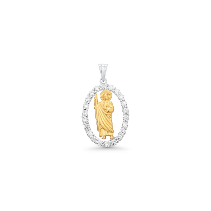 Two-Tone 925 Sterling Silver Moissanite Saint Jude Oval Clear Pendant - MTGP00004RG