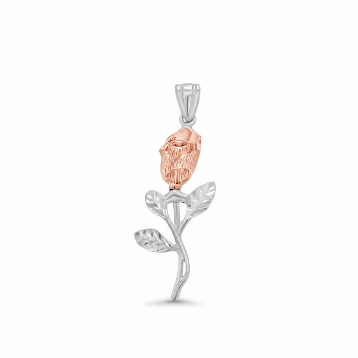 Two-Tone Plated 925 Sterling Silver Diamond Cut Rose Stem Pendant- GMP00217
