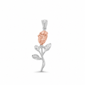 Two-Tone Plated 925 Sterling Silver Diamond Cut Rose Stem Pendant- GMP00217