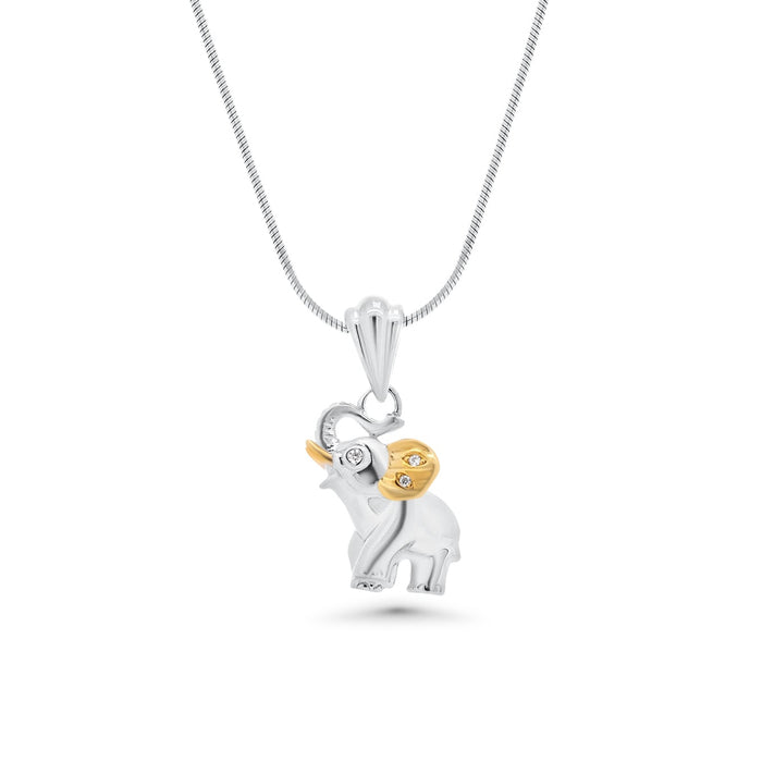 Two-Tone Plated 925 Sterling Silver Moissanite Baby Elephant Pendant - MGMP00029