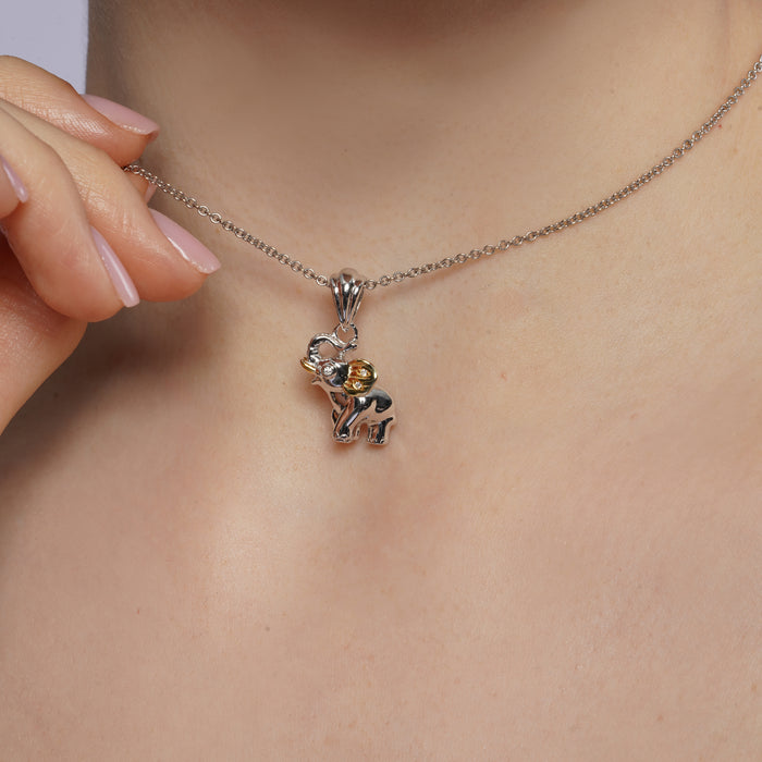 Two-Tone Plated 925 Sterling Silver Moissanite Baby Elephant Pendant - MGMP00029