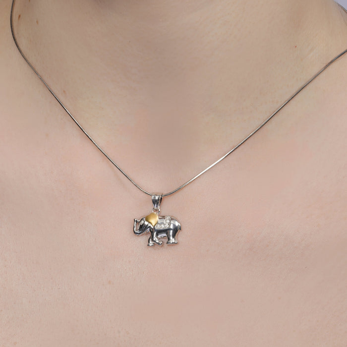 Two-Tone Plated 925 Sterling Silver Moissanite Elephant Pendant - MGMP00028