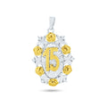Two-Tone Plated 925 Sterling Silver Moissanite or Cubic Zirconia Oval Disc Quinceañera Pendant - MGMP00137RG