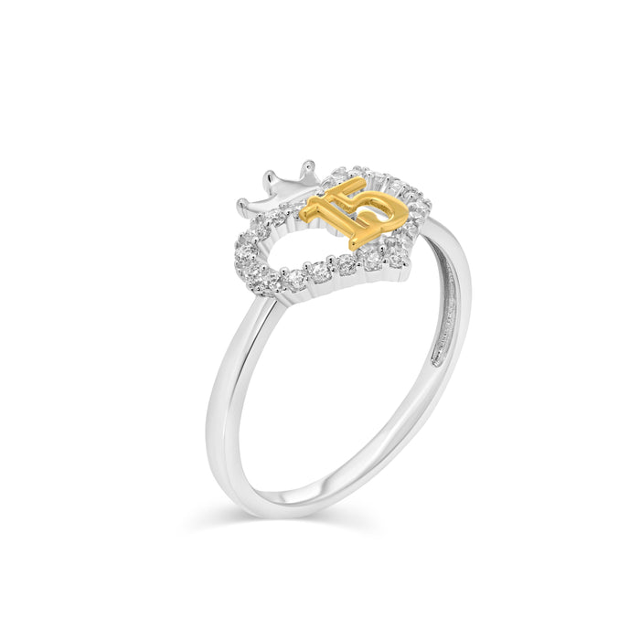 Two-Tone Plated 925 Sterling Silver Moissanite or CZ Quinceañera Crown Heart Ring - MGMR00427RG
