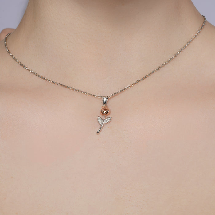 Two-Tone Plated 925 Sterling Silver Moissanite Rose Pendant - MGMP00021