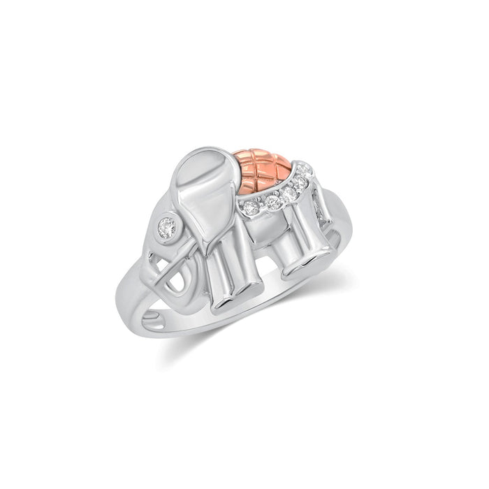 Two-Tone Plated 925 Sterling Silver Shiny Detailed Elephant Ring - MGMR00074