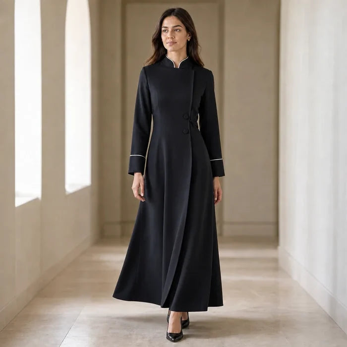 Vespera – High-Collar Cross-Detail Clergy Robe
