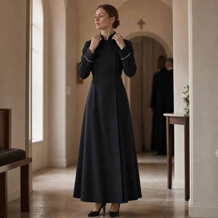 Vespera – High-Collar Cross-Detail Clergy Robe