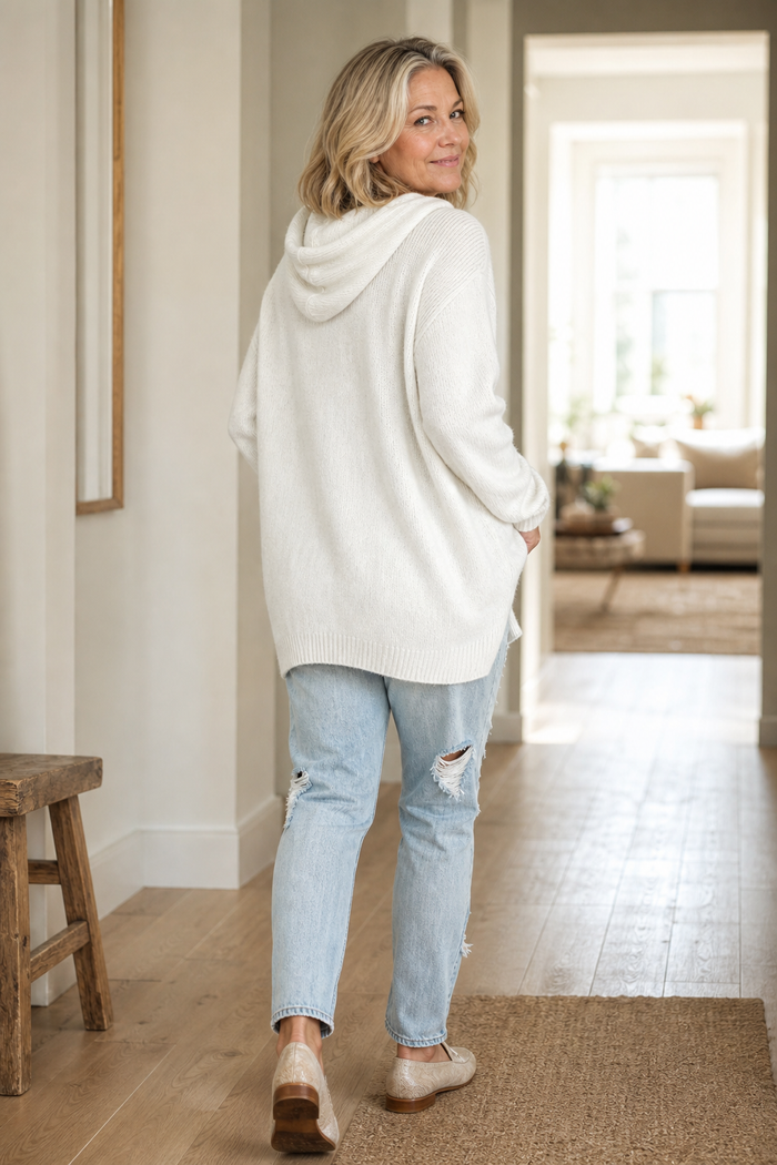 Wearbella – Oversized Drawstring Hooded Knit Sweater